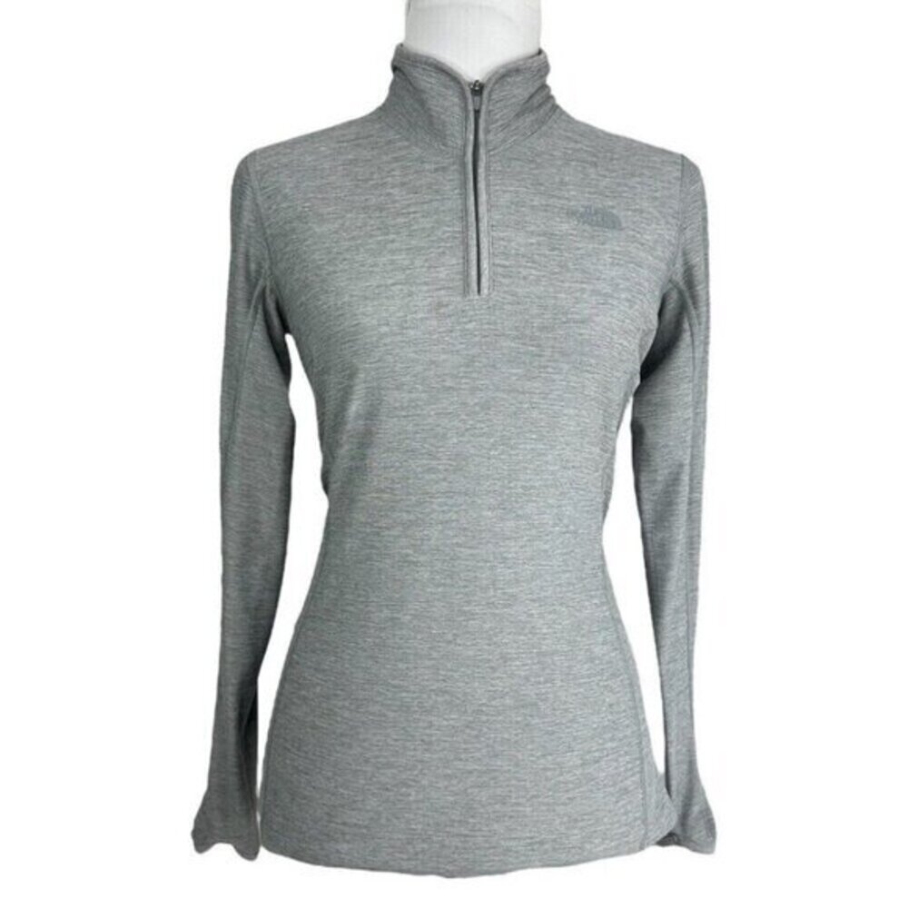 The North‎ Face Womens Quarter Zip Pullover Heather Gray Thumbhole Top Small